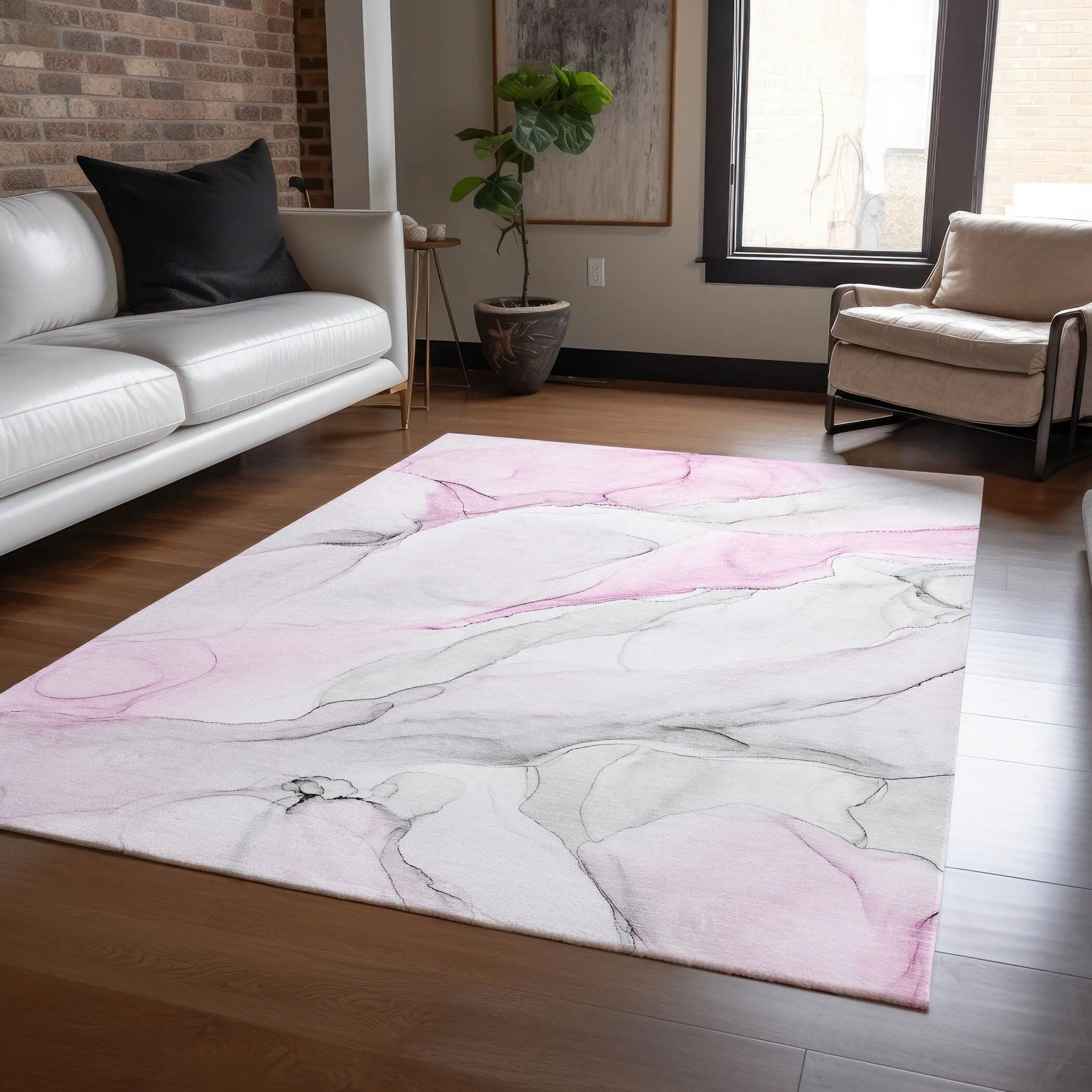 Machine Washable Indoor/ Outdoor Abstract Watercolor Chantille Rug