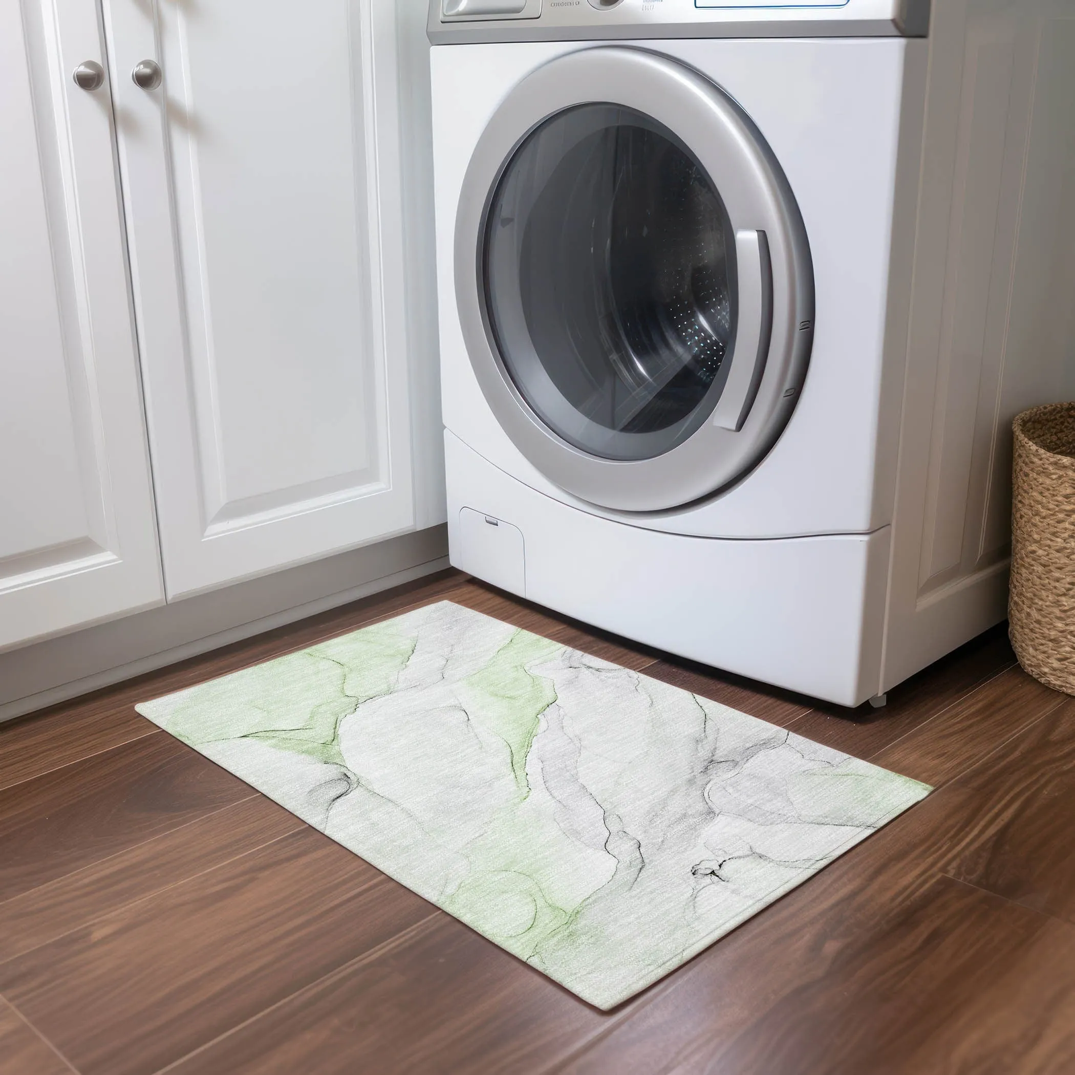 Machine Washable Indoor/ Outdoor Abstract Watercolor Chantille Rug