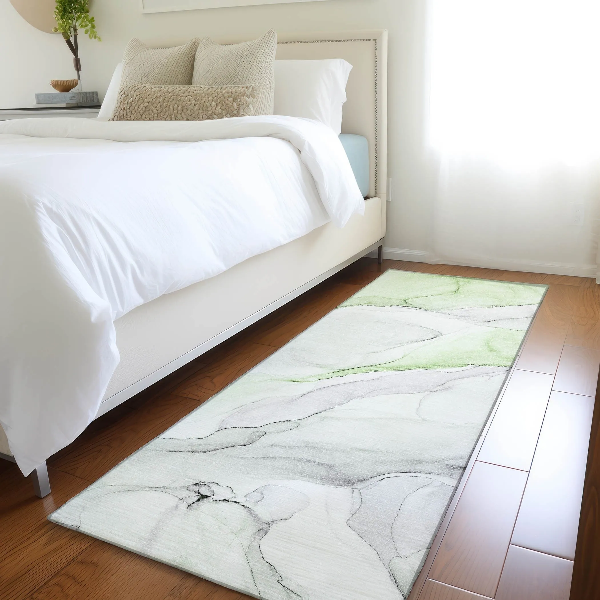 Machine Washable Indoor/ Outdoor Abstract Watercolor Chantille Rug