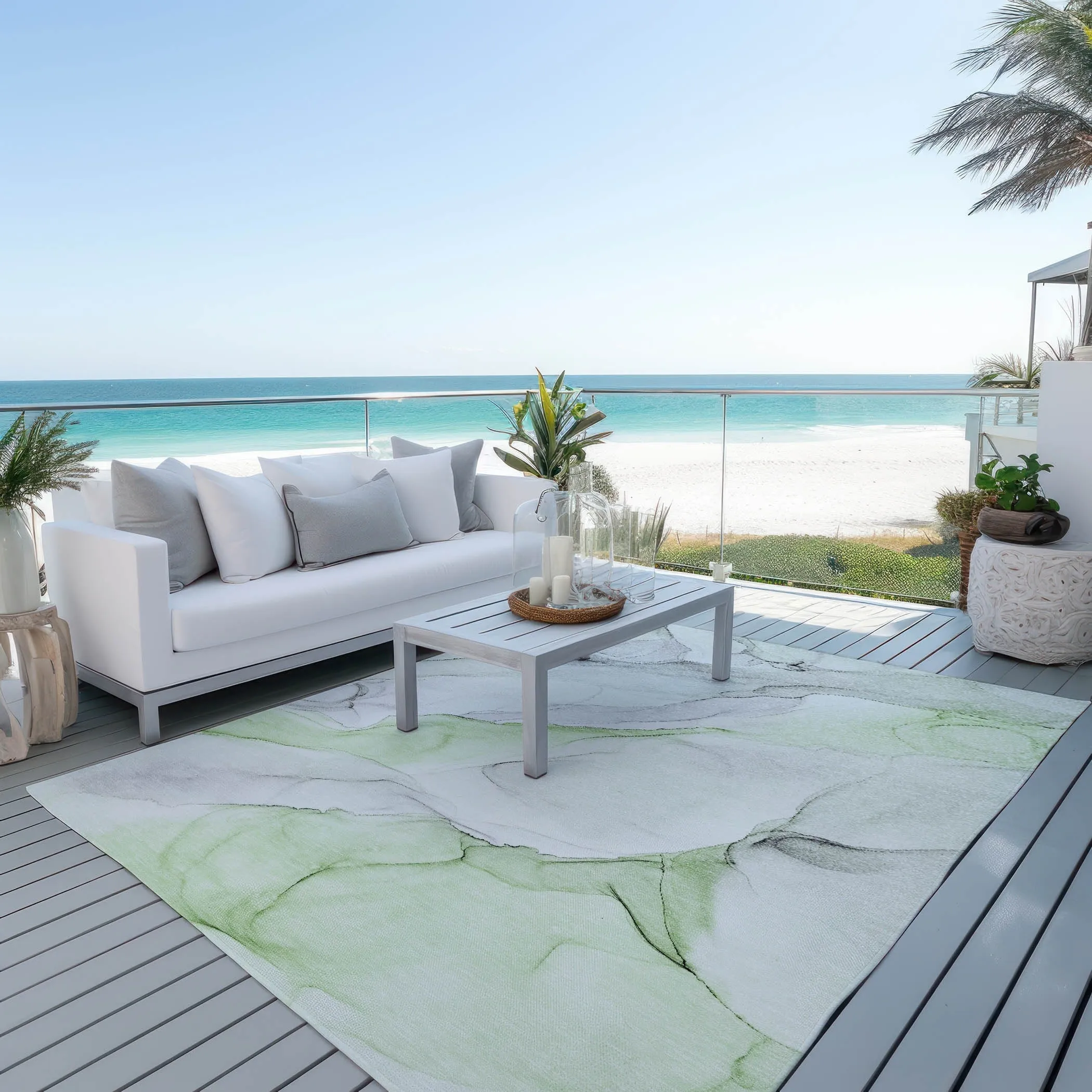 Machine Washable Indoor/ Outdoor Abstract Watercolor Chantille Rug