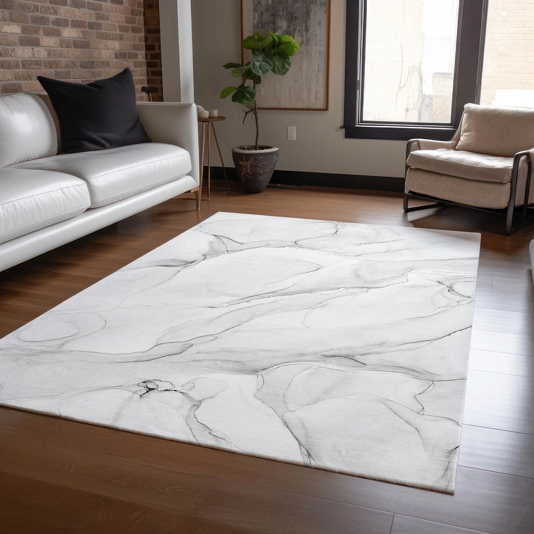 Machine Washable Indoor/ Outdoor Abstract Watercolor Chantille Rug