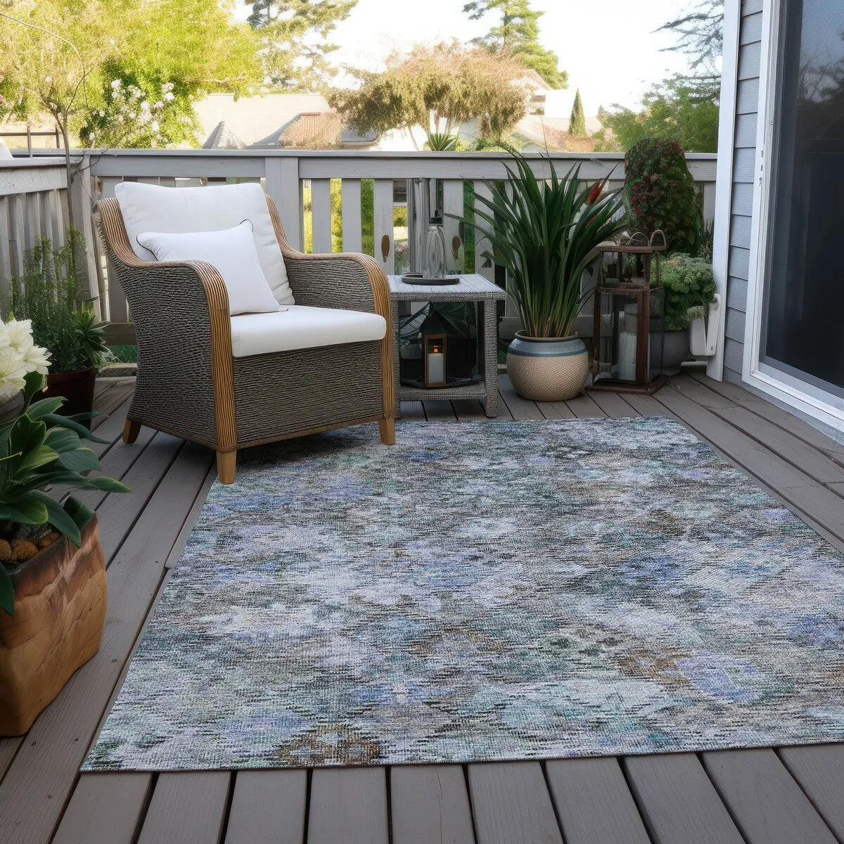 Machine Washable Indoor/ Outdoor Boho Moroccan Chantille Rug