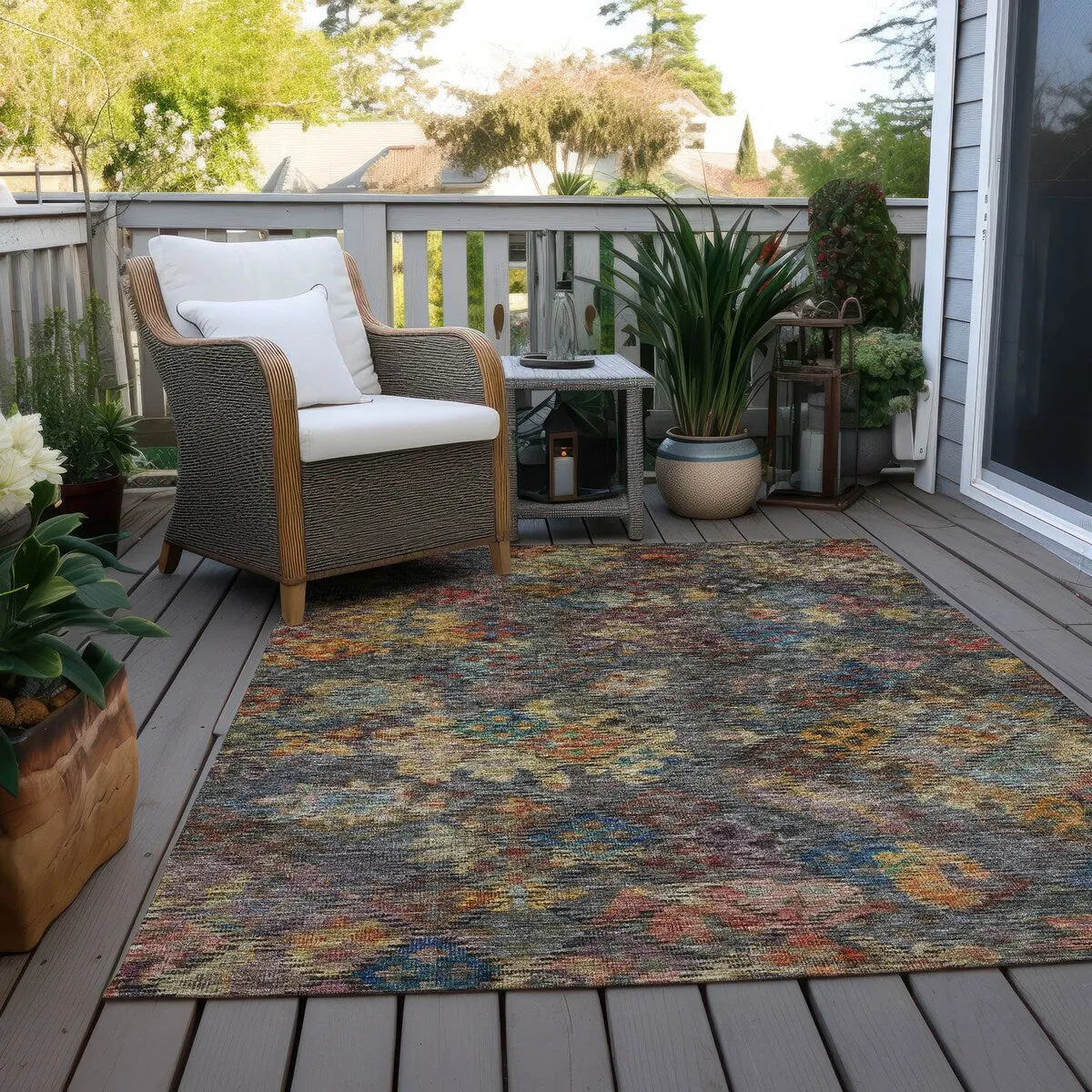 Machine Washable Indoor/ Outdoor Boho Moroccan Chantille Rug