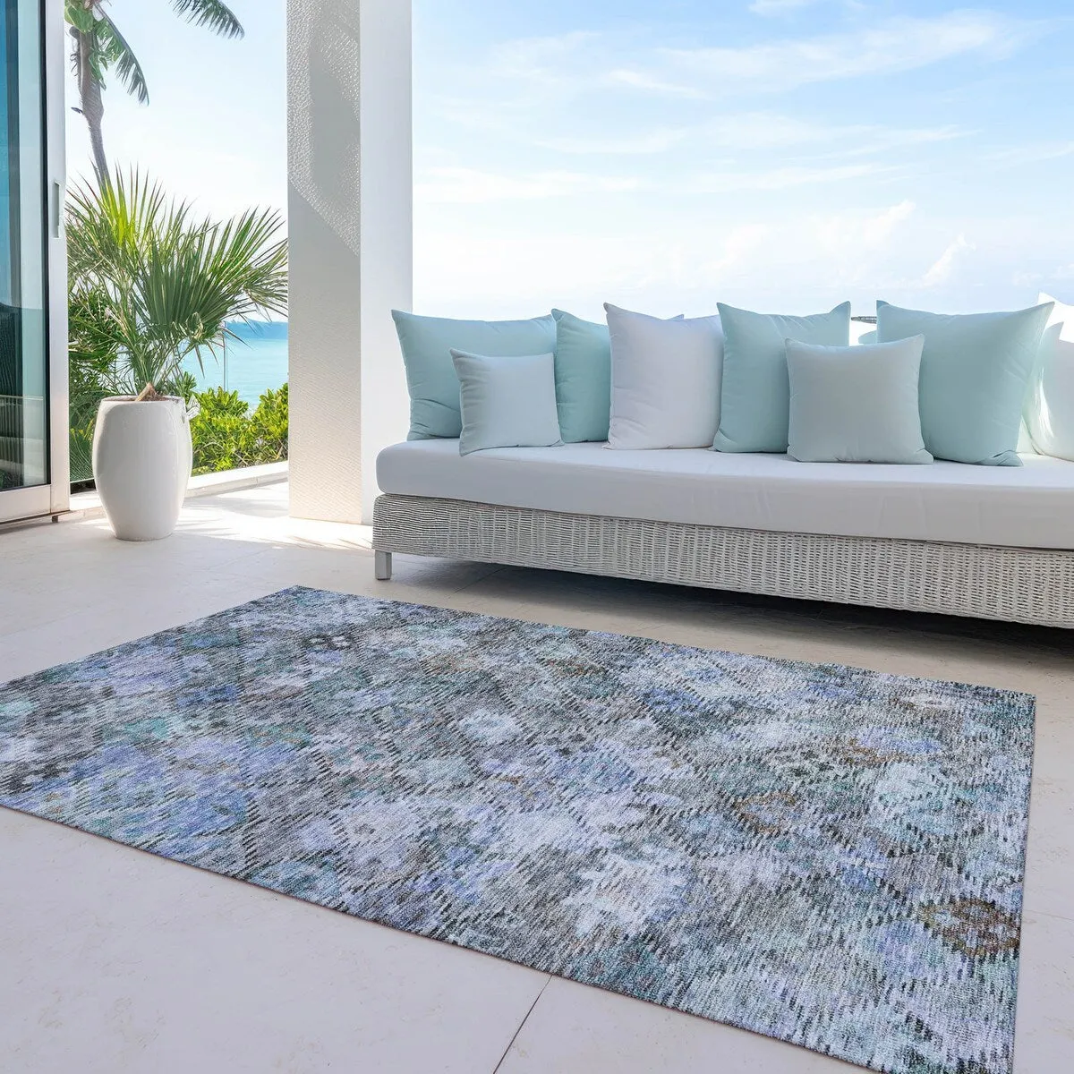 Machine Washable Indoor/ Outdoor Boho Moroccan Chantille Rug