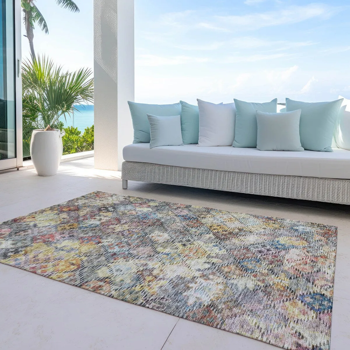 Machine Washable Indoor/ Outdoor Boho Moroccan Chantille Rug