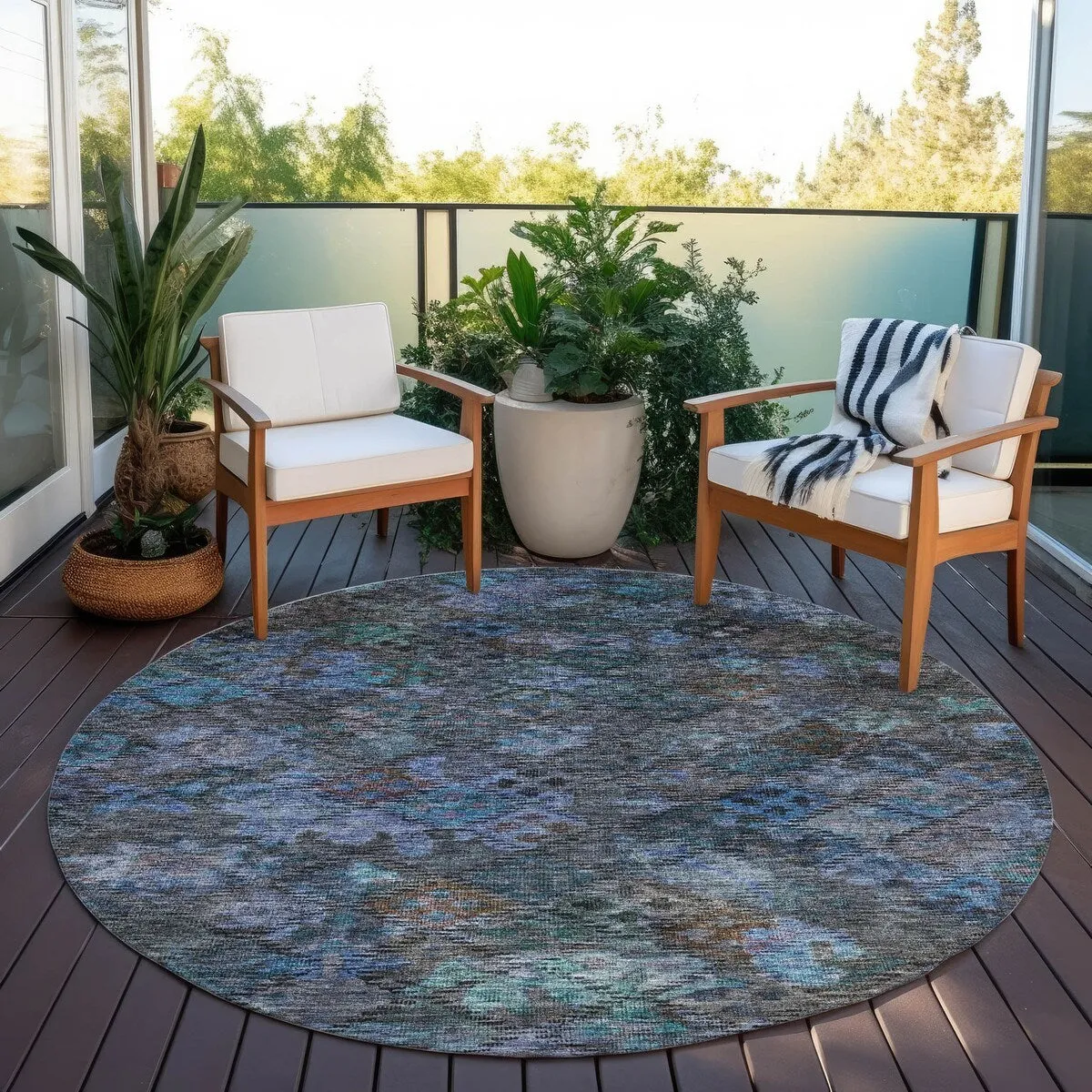 Machine Washable Indoor/ Outdoor Boho Moroccan Chantille Rug