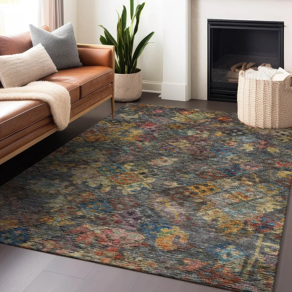 Machine Washable Indoor/ Outdoor Boho Moroccan Chantille Rug