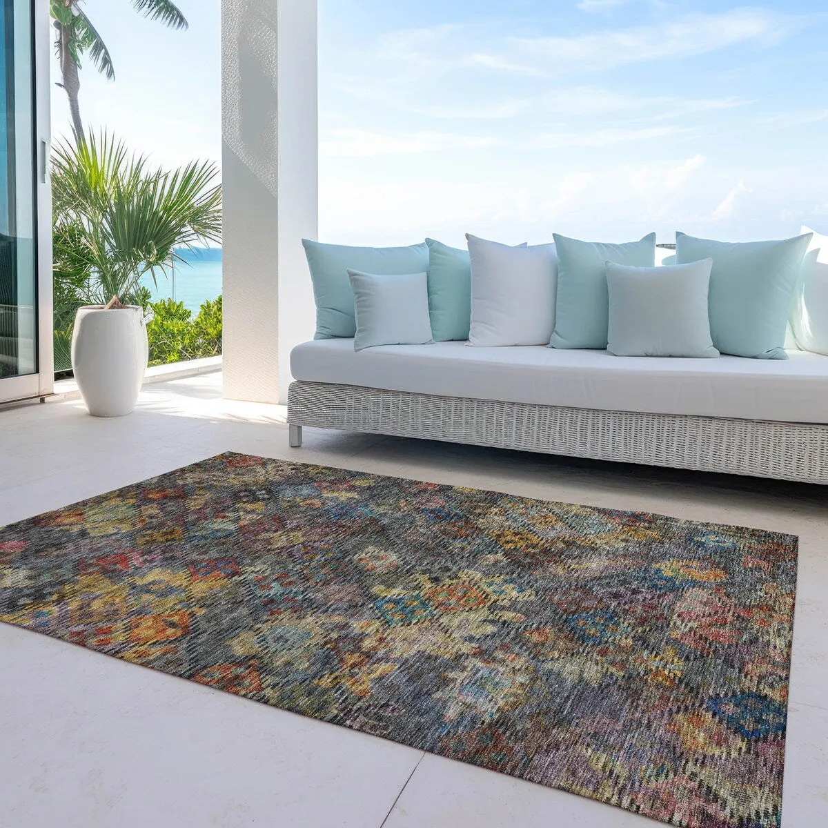 Machine Washable Indoor/ Outdoor Boho Moroccan Chantille Rug