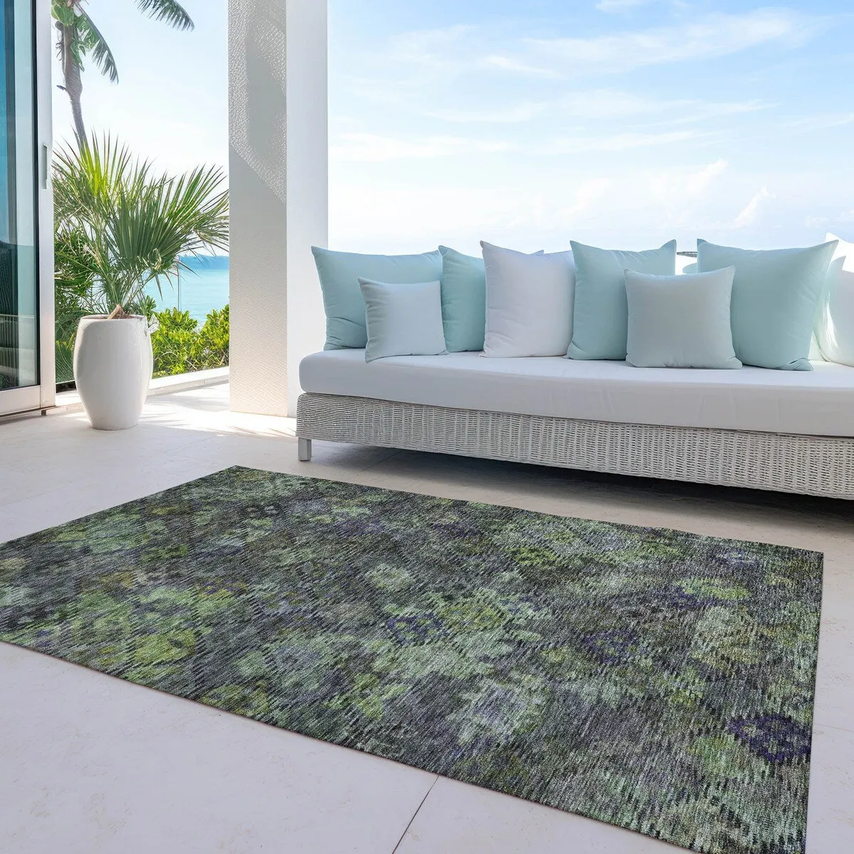 Machine Washable Indoor/ Outdoor Boho Moroccan Chantille Rug