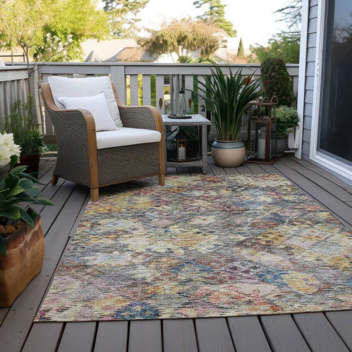 Machine Washable Indoor/ Outdoor Boho Moroccan Chantille Rug