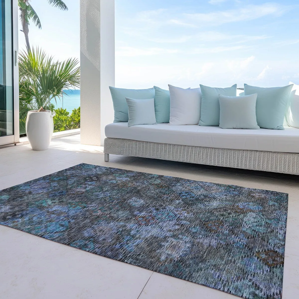 Machine Washable Indoor/ Outdoor Boho Moroccan Chantille Rug