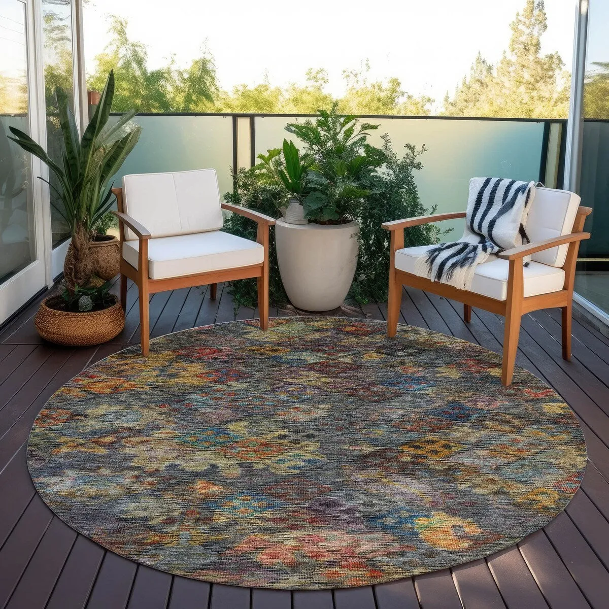Machine Washable Indoor/ Outdoor Boho Moroccan Chantille Rug