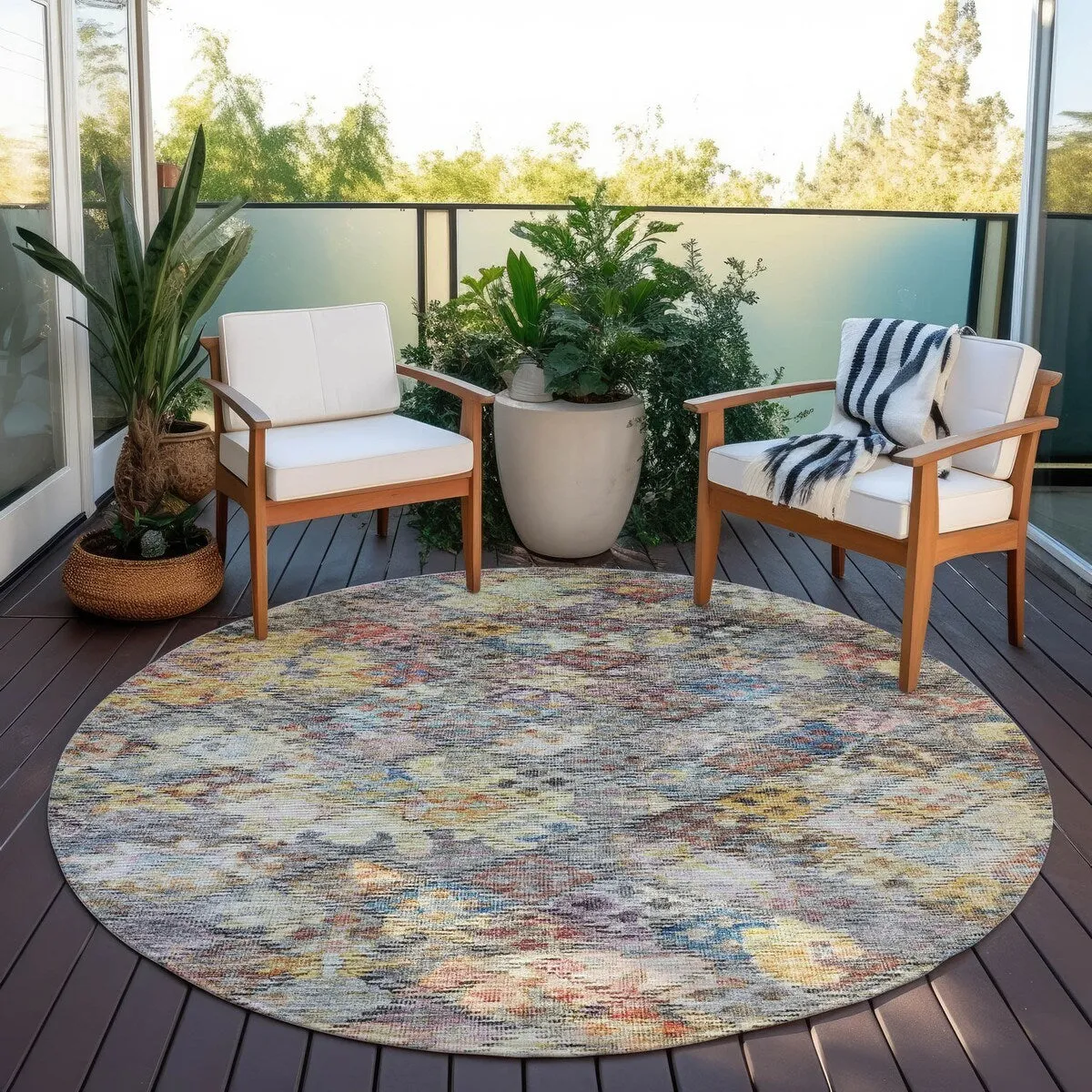 Machine Washable Indoor/ Outdoor Boho Moroccan Chantille Rug