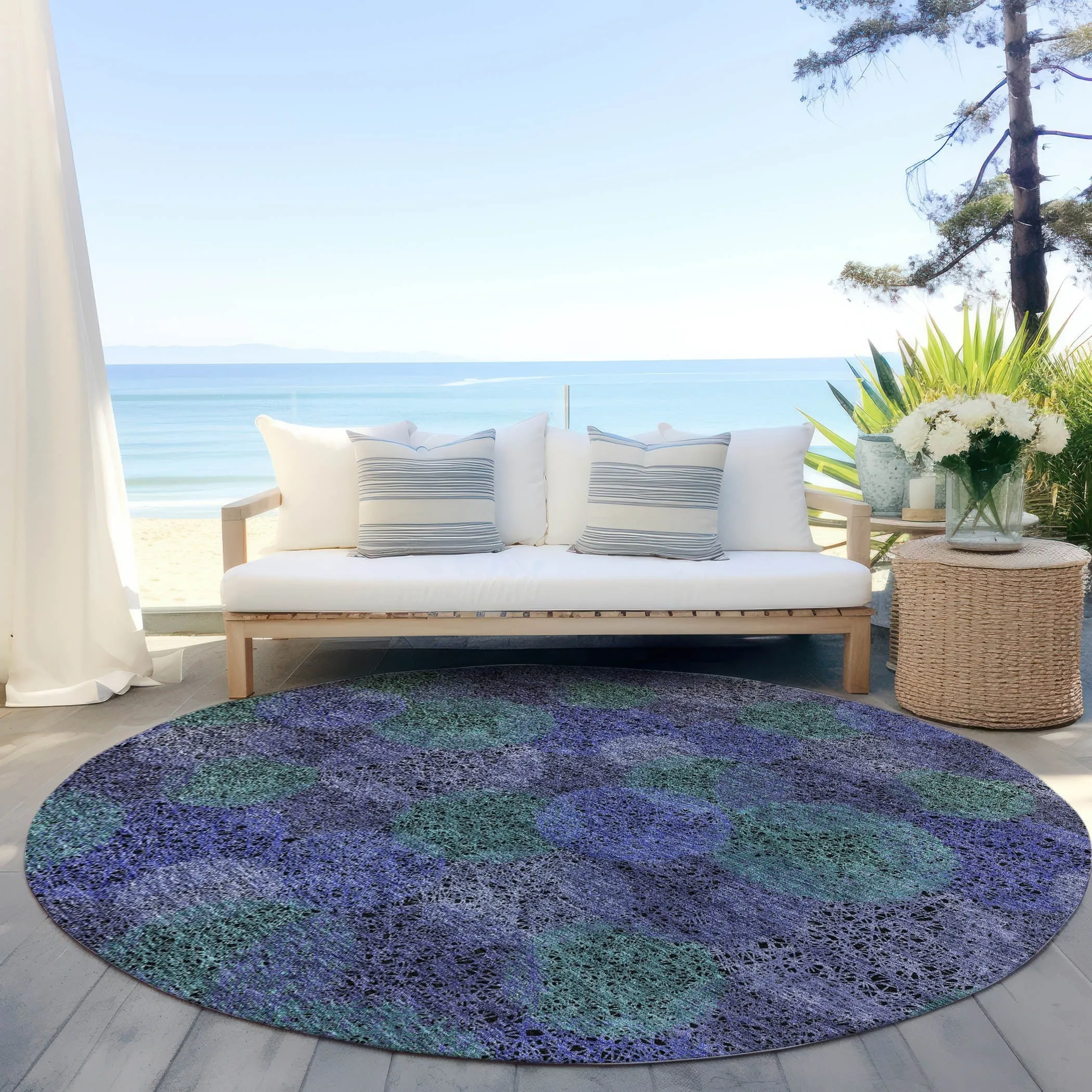 Machine Washable Indoor/ Outdoor Boho Sphere Chantille Rug