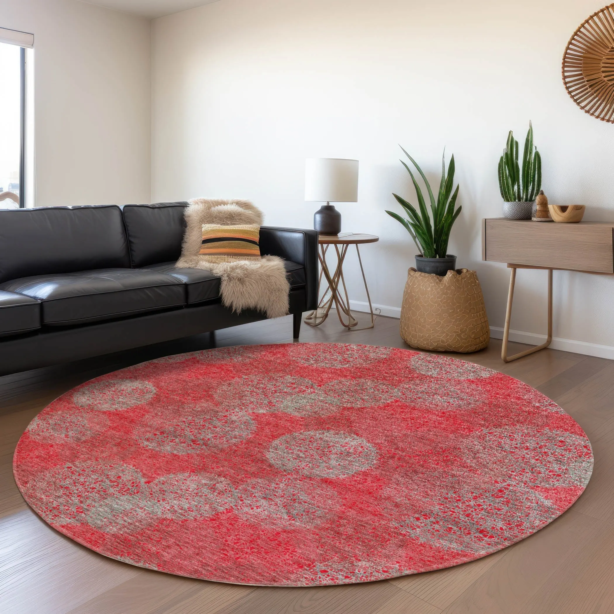 Machine Washable Indoor/ Outdoor Boho Sphere Chantille Rug