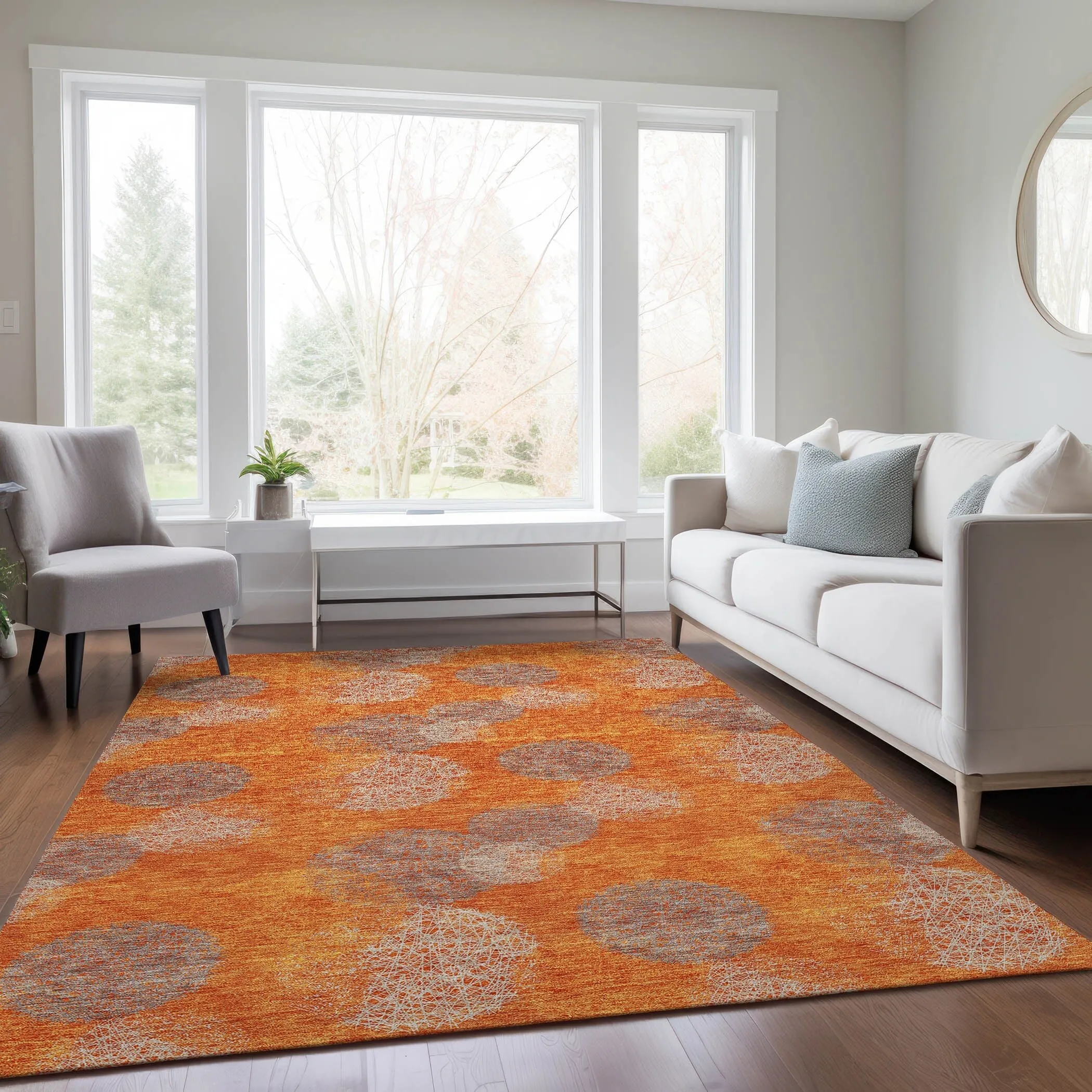 Machine Washable Indoor/ Outdoor Boho Sphere Chantille Rug