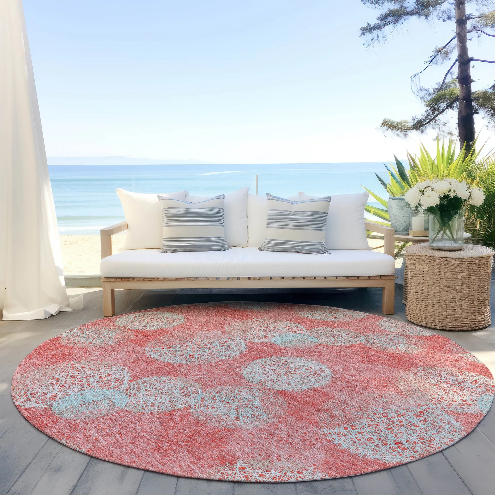 Machine Washable Indoor/ Outdoor Boho Sphere Chantille Rug