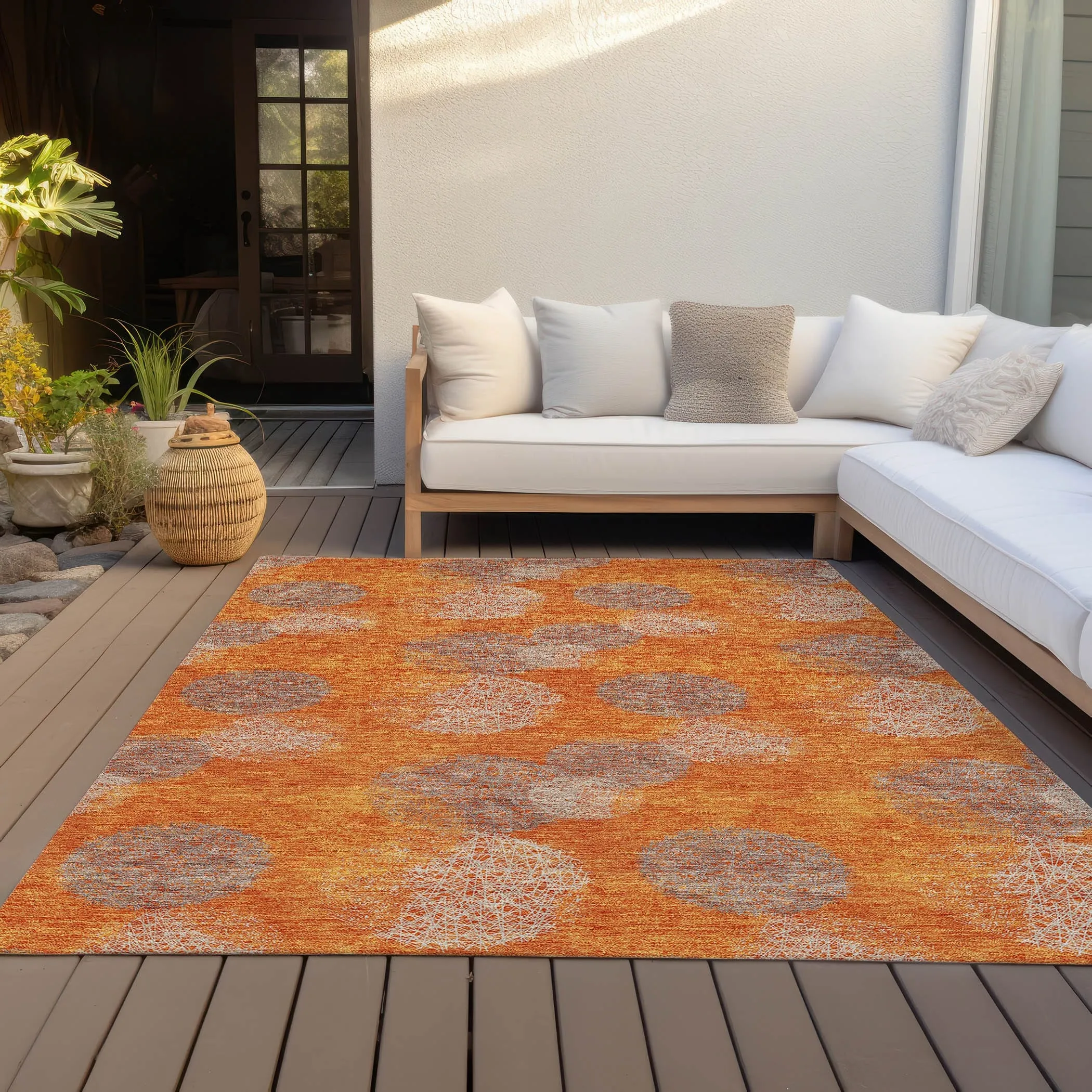 Machine Washable Indoor/ Outdoor Boho Sphere Chantille Rug