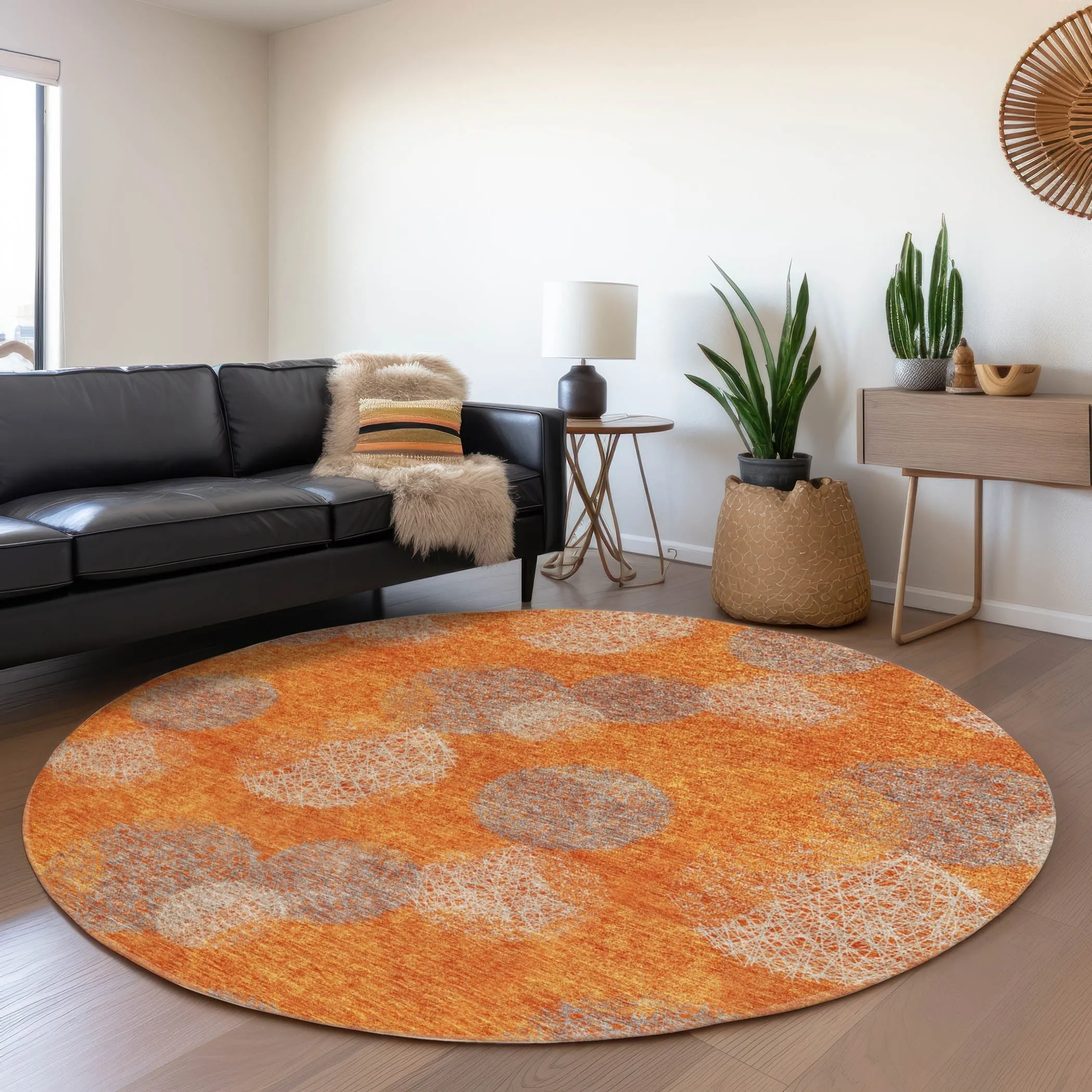 Machine Washable Indoor/ Outdoor Boho Sphere Chantille Rug