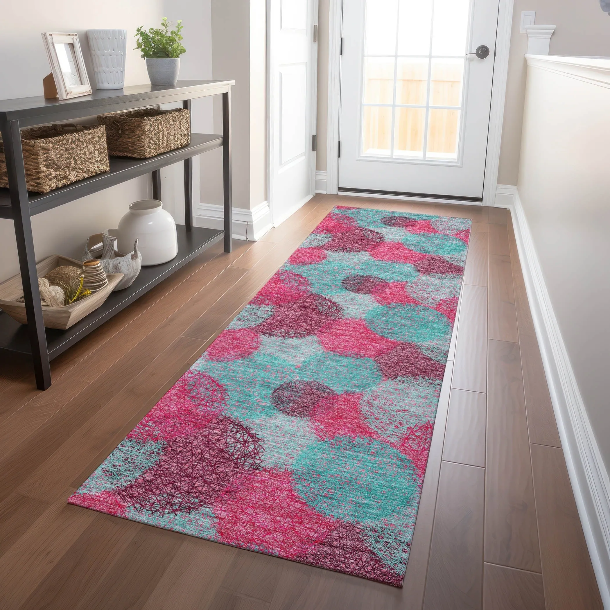 Machine Washable Indoor/ Outdoor Boho Sphere Chantille Rug