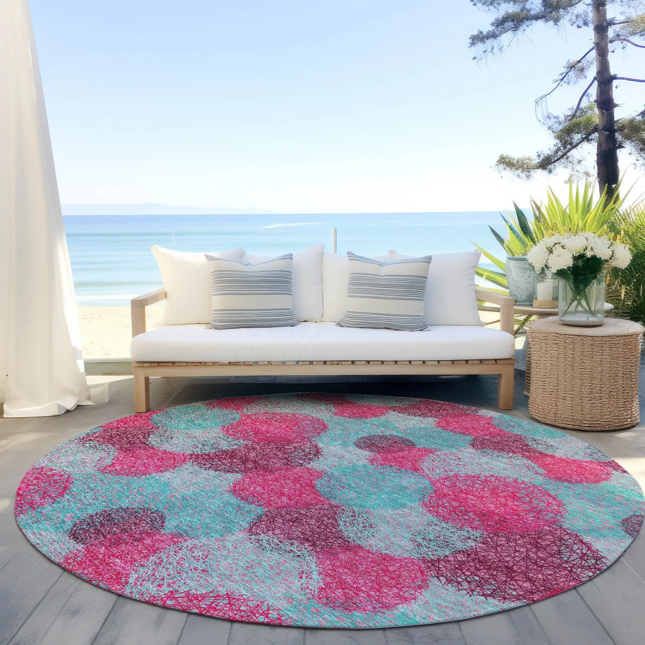 Machine Washable Indoor/ Outdoor Boho Sphere Chantille Rug