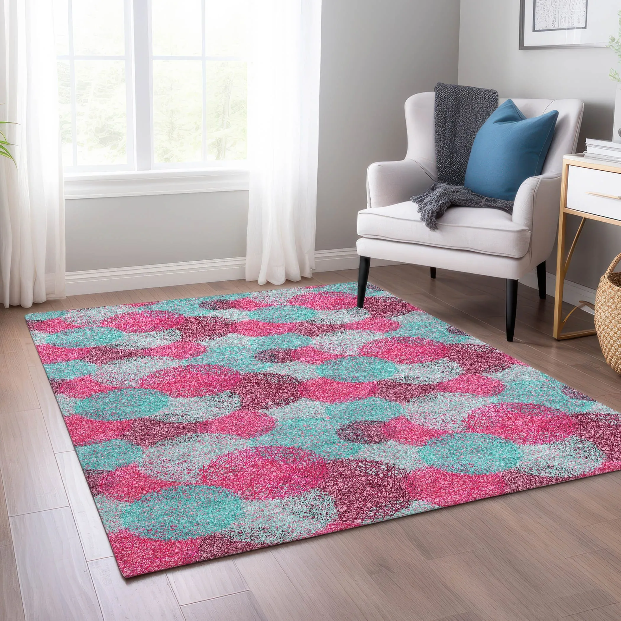 Machine Washable Indoor/ Outdoor Boho Sphere Chantille Rug