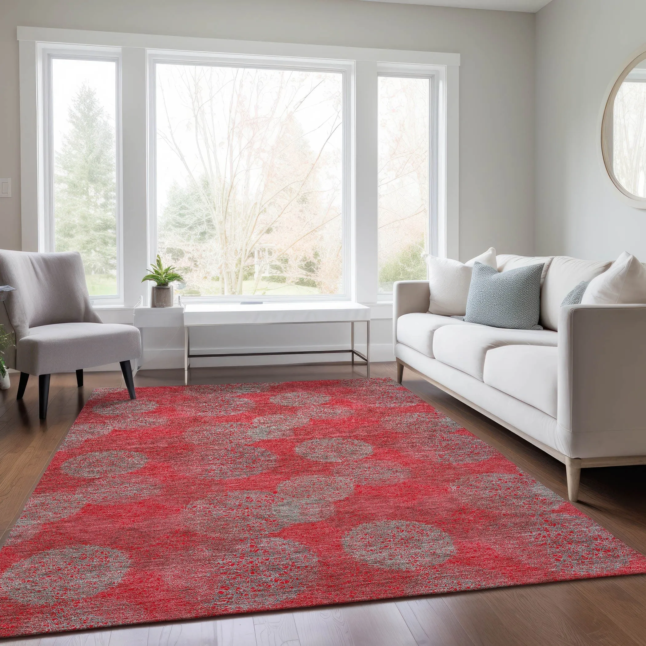 Machine Washable Indoor/ Outdoor Boho Sphere Chantille Rug