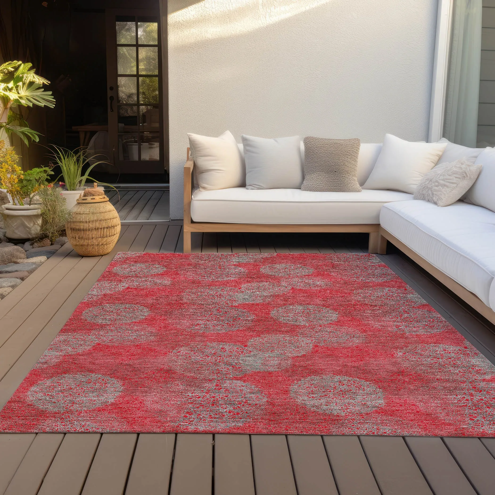 Machine Washable Indoor/ Outdoor Boho Sphere Chantille Rug