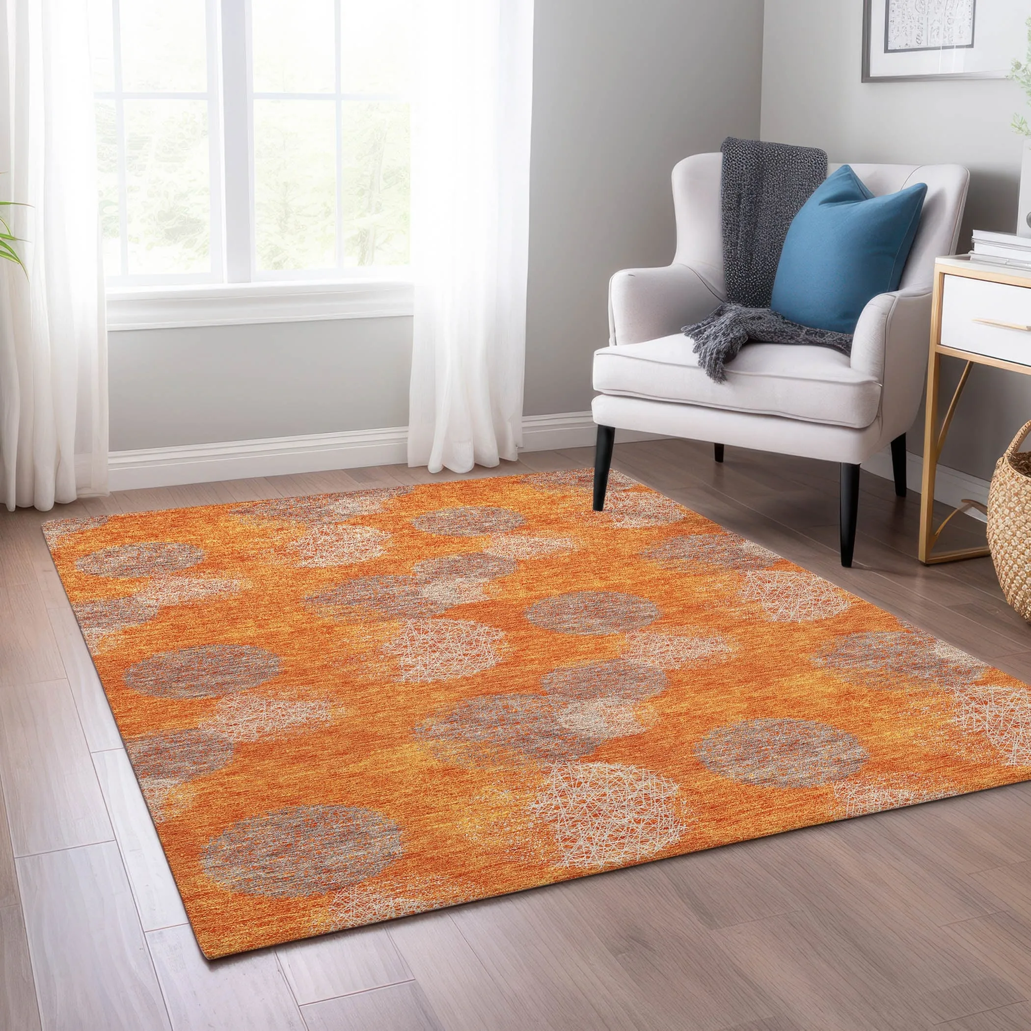 Machine Washable Indoor/ Outdoor Boho Sphere Chantille Rug