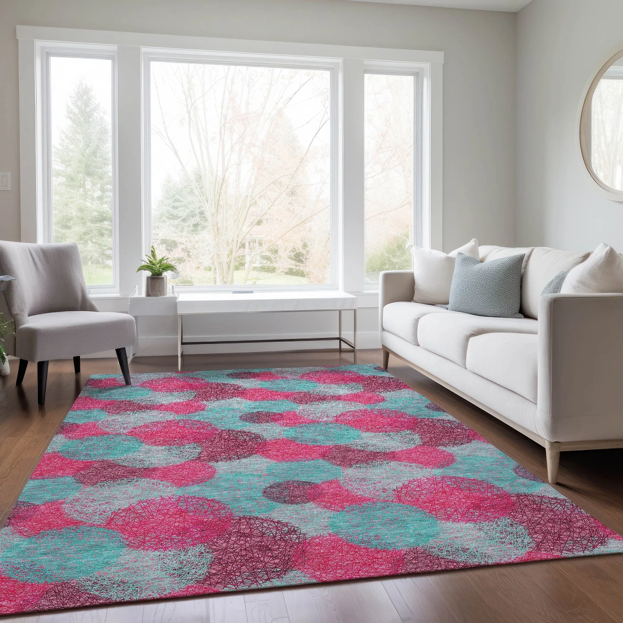 Machine Washable Indoor/ Outdoor Boho Sphere Chantille Rug