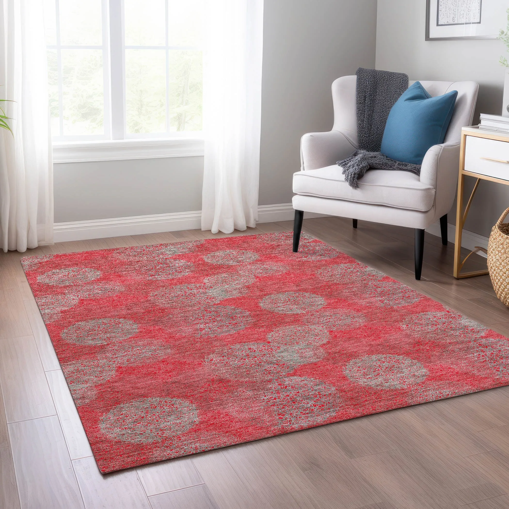 Machine Washable Indoor/ Outdoor Boho Sphere Chantille Rug