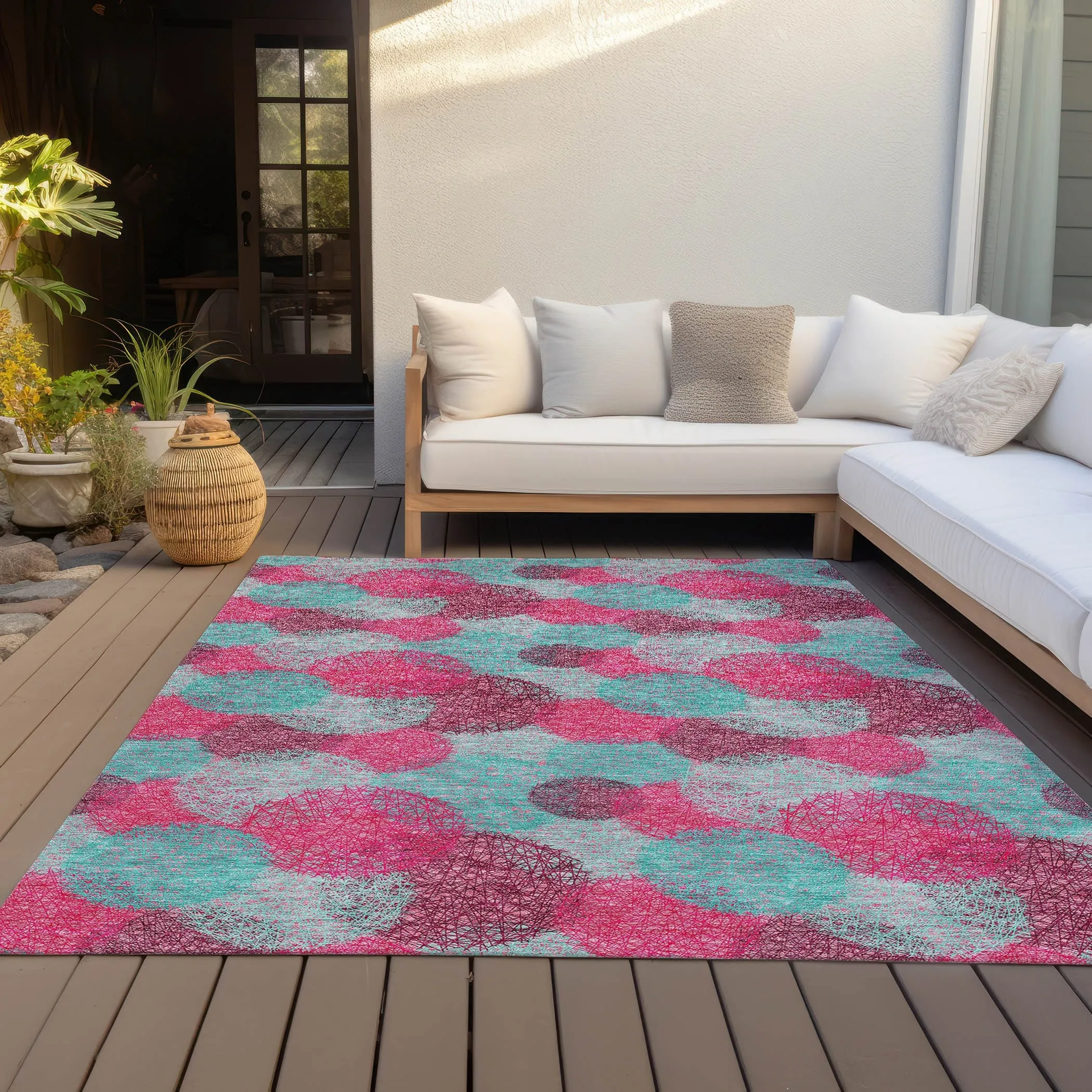Machine Washable Indoor/ Outdoor Boho Sphere Chantille Rug