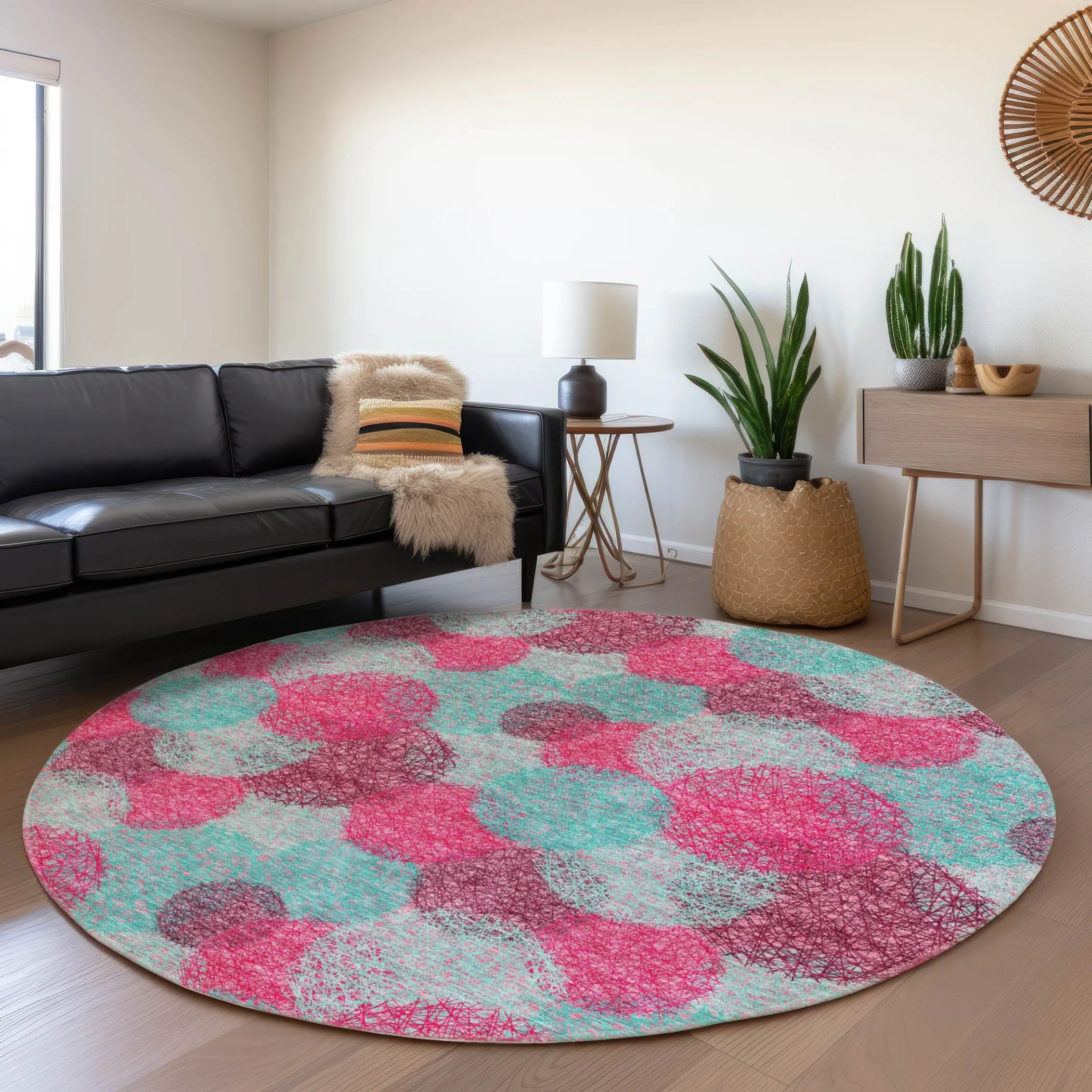 Machine Washable Indoor/ Outdoor Boho Sphere Chantille Rug