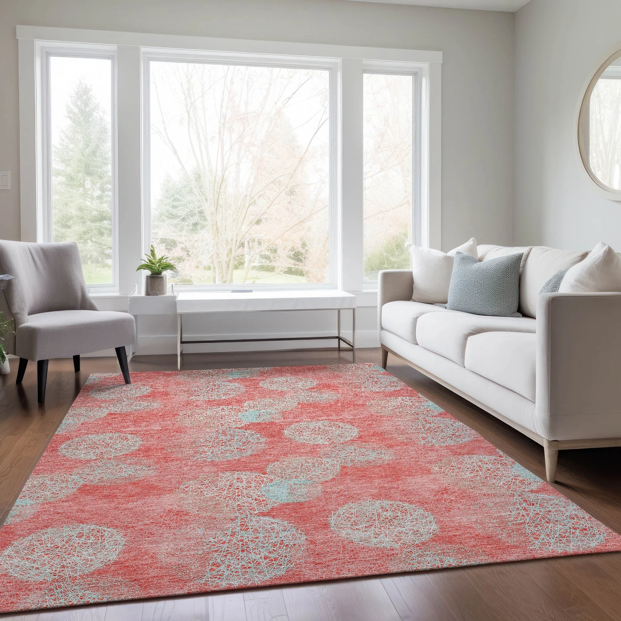 Machine Washable Indoor/ Outdoor Boho Sphere Chantille Rug