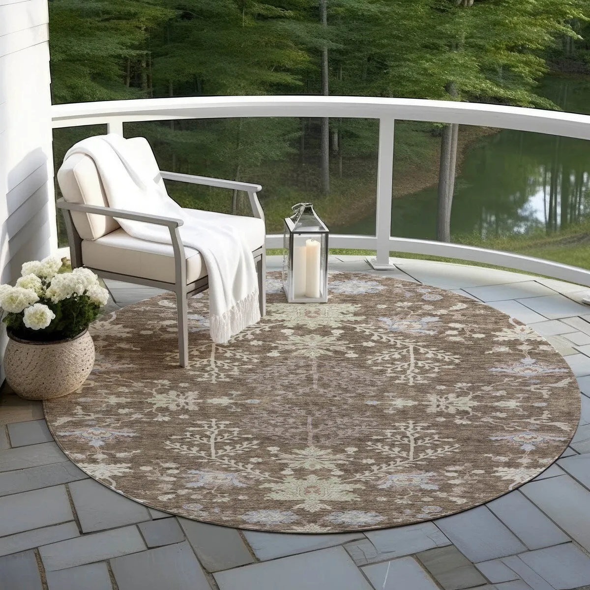 Machine Washable Indoor/ Outdoor Boho Traditional Chantille Rug