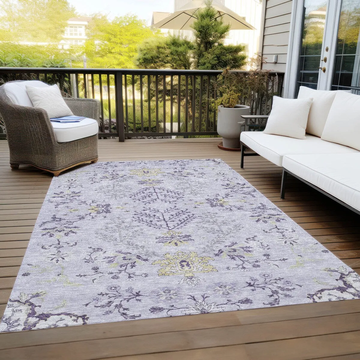 Machine Washable Indoor/ Outdoor Boho Traditional Chantille Rug