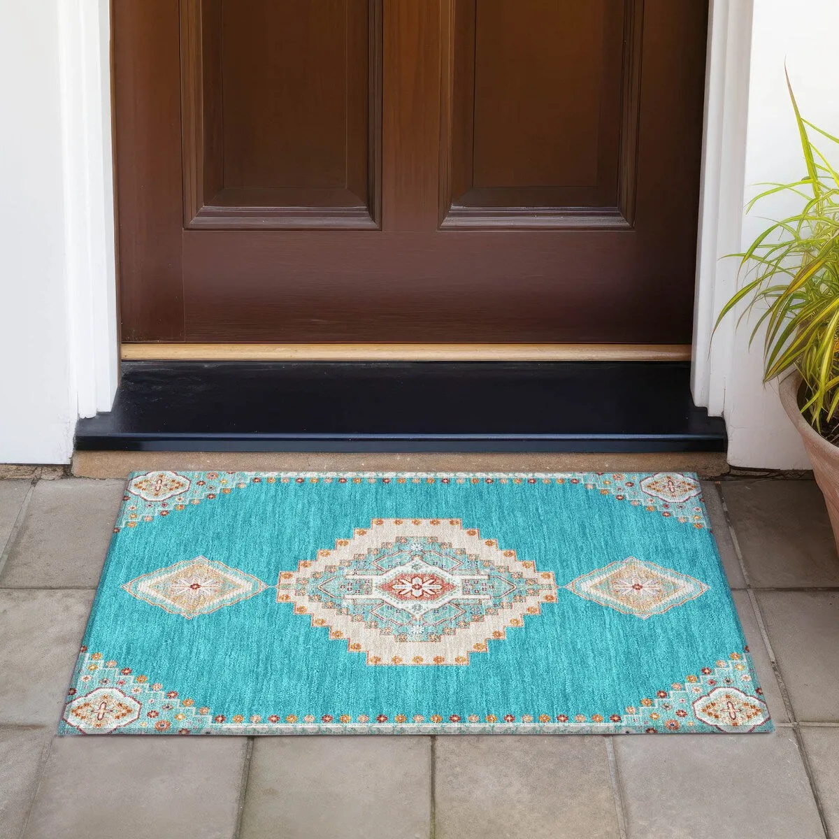 Machine Washable Indoor/ Outdoor Boho Traditional Chantille Rug
