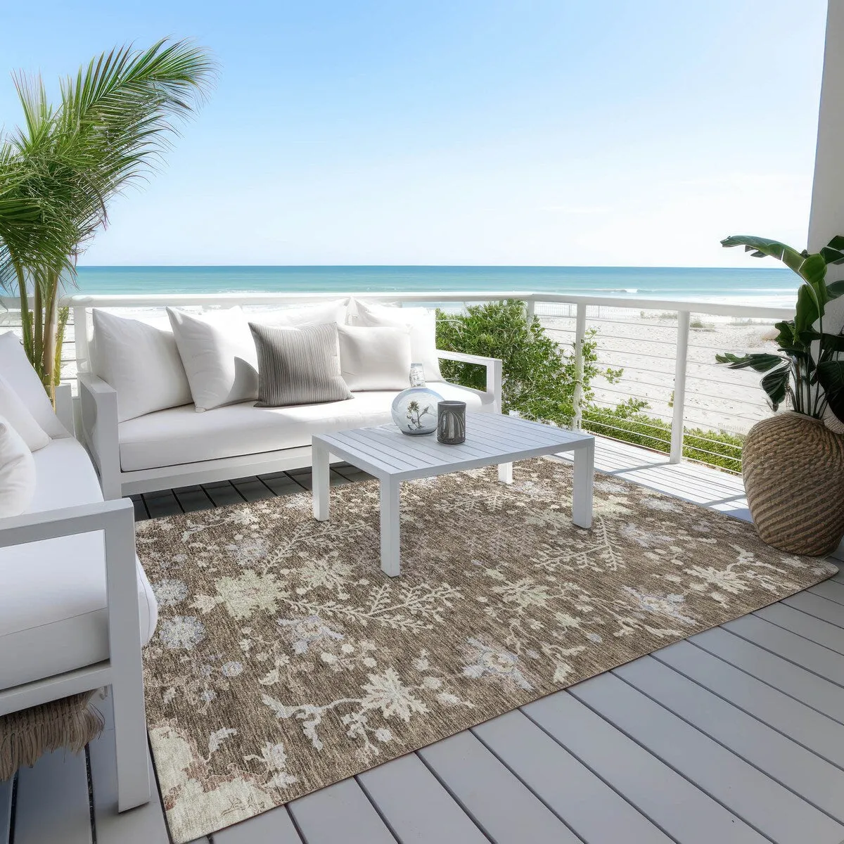 Machine Washable Indoor/ Outdoor Boho Traditional Chantille Rug