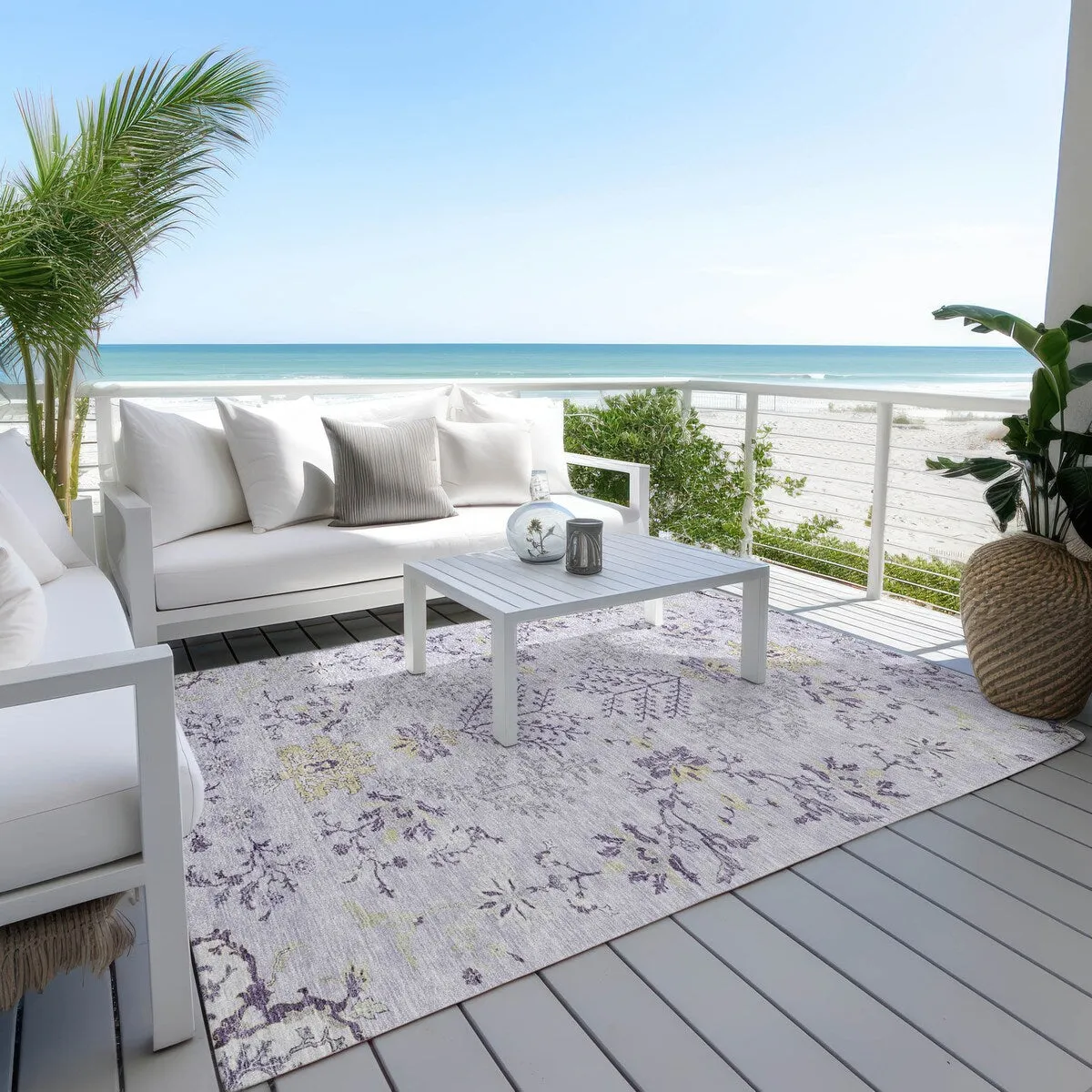 Machine Washable Indoor/ Outdoor Boho Traditional Chantille Rug