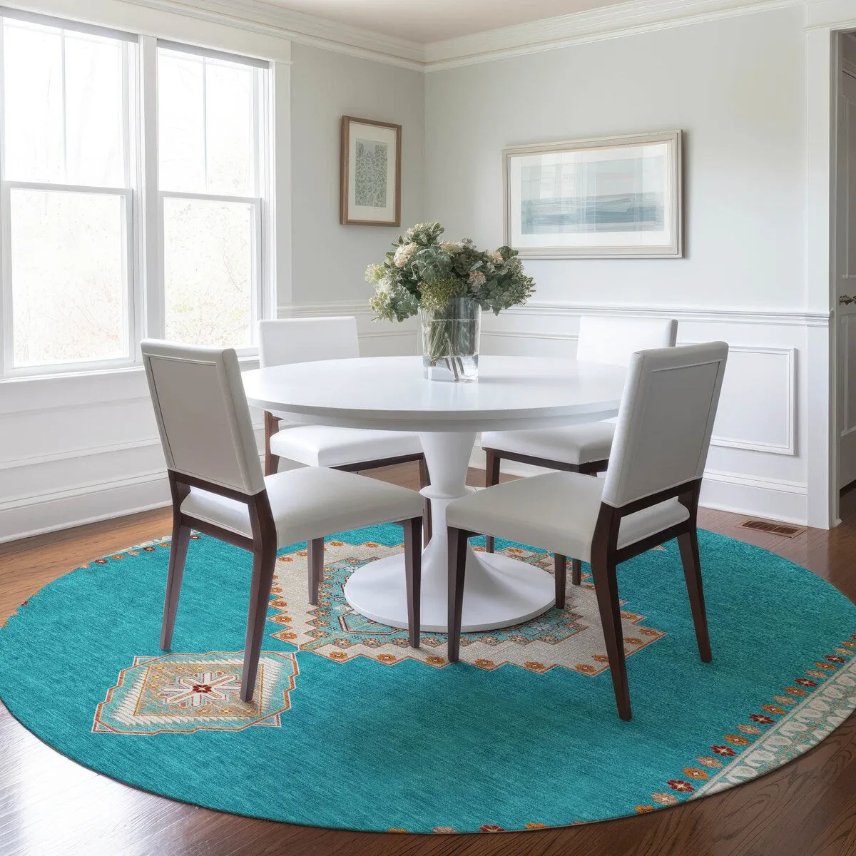 Machine Washable Indoor/ Outdoor Boho Traditional Chantille Rug