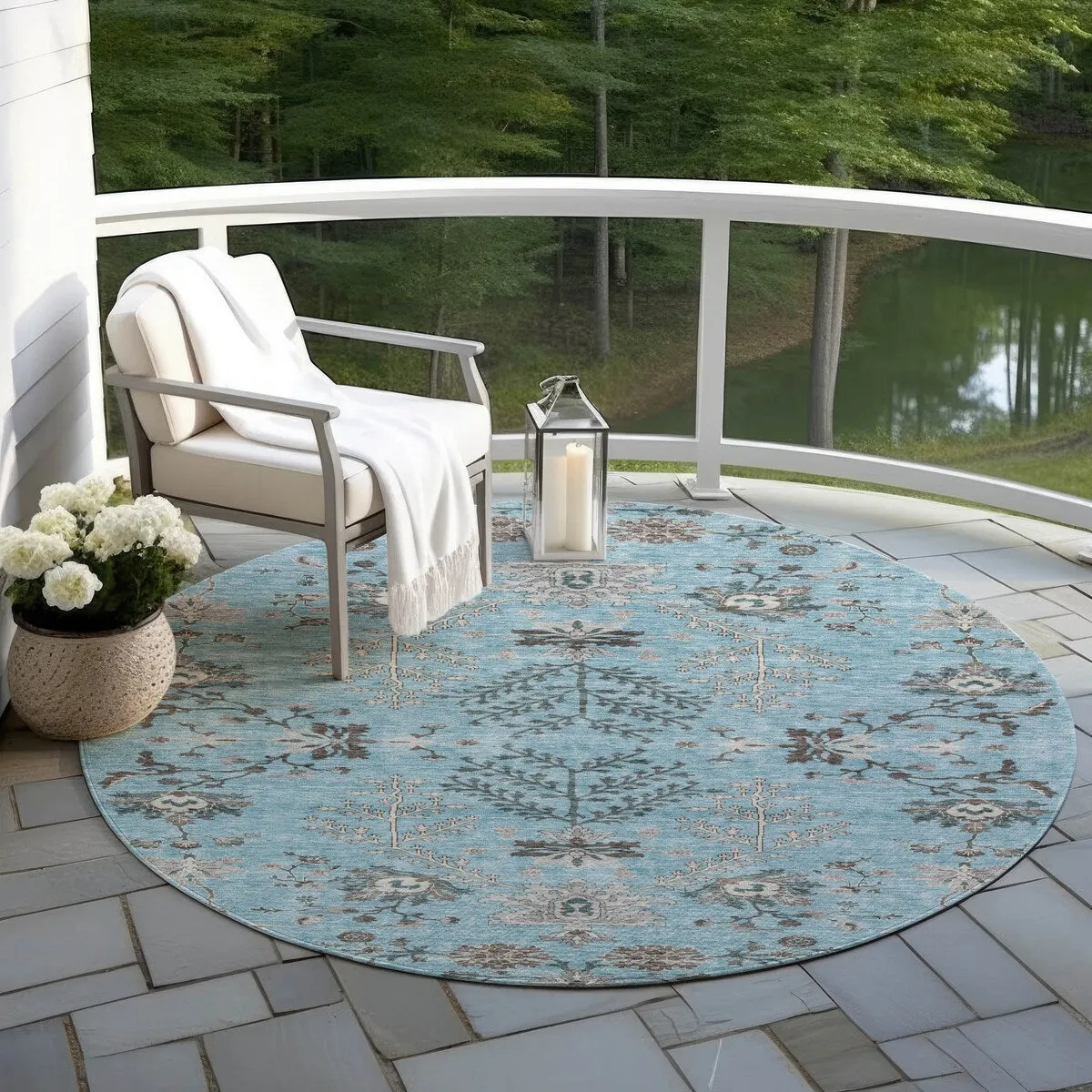Machine Washable Indoor/ Outdoor Boho Traditional Chantille Rug