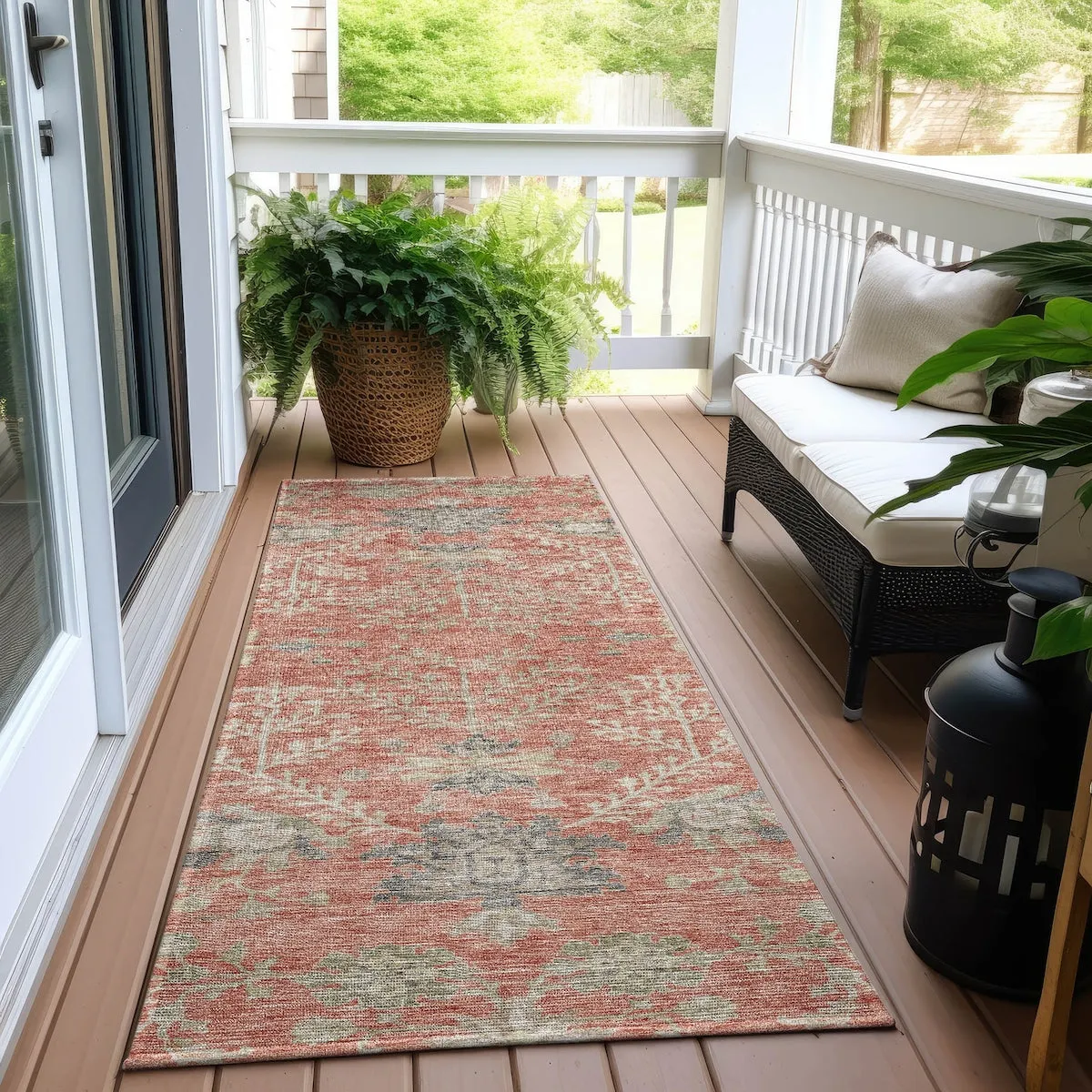 Machine Washable Indoor/ Outdoor Boho Traditional Chantille Rug