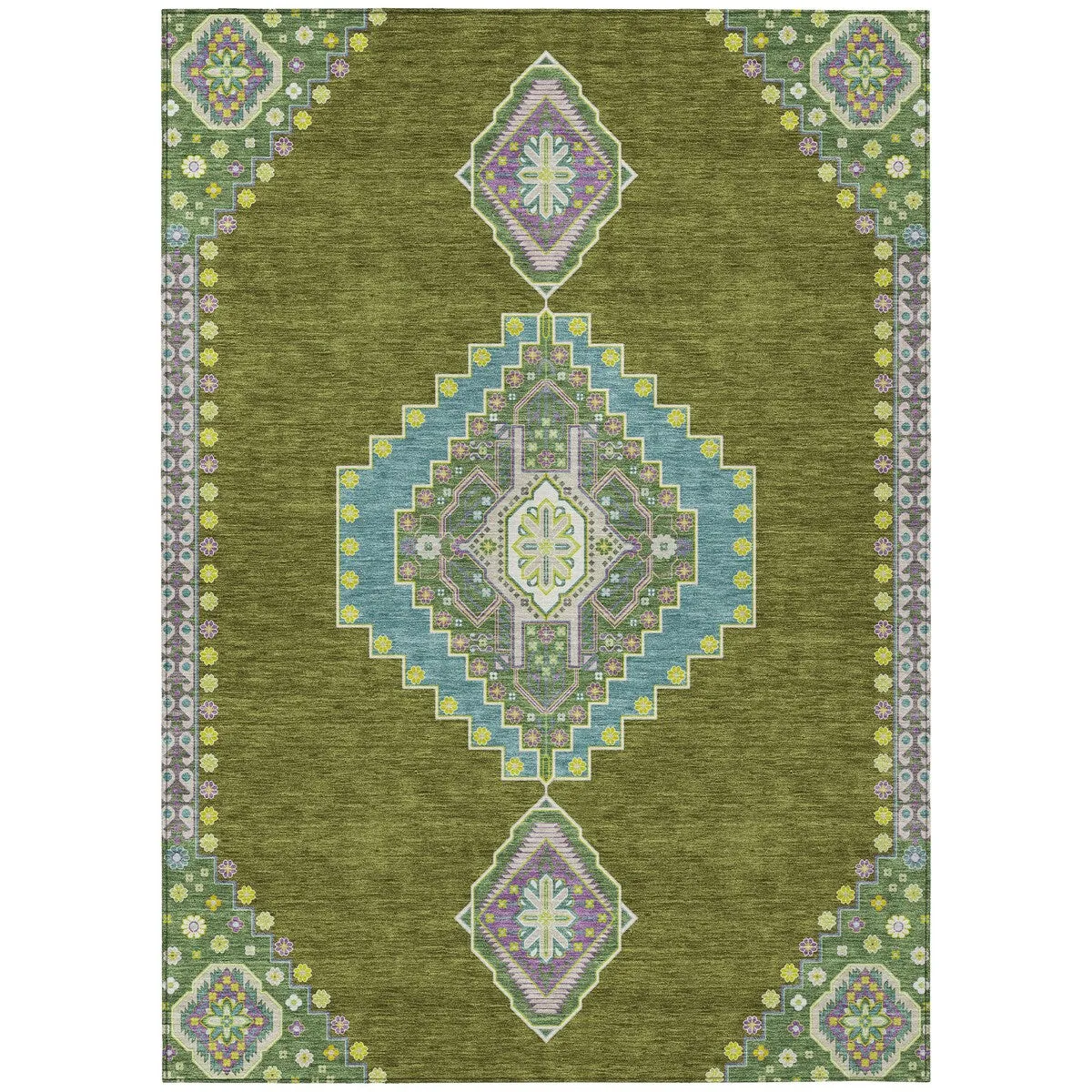 Machine Washable Indoor/ Outdoor Boho Traditional Chantille Rug