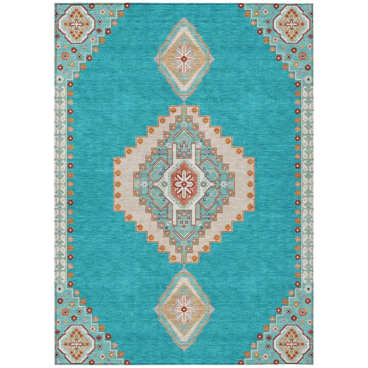 Machine Washable Indoor/ Outdoor Boho Traditional Chantille Rug