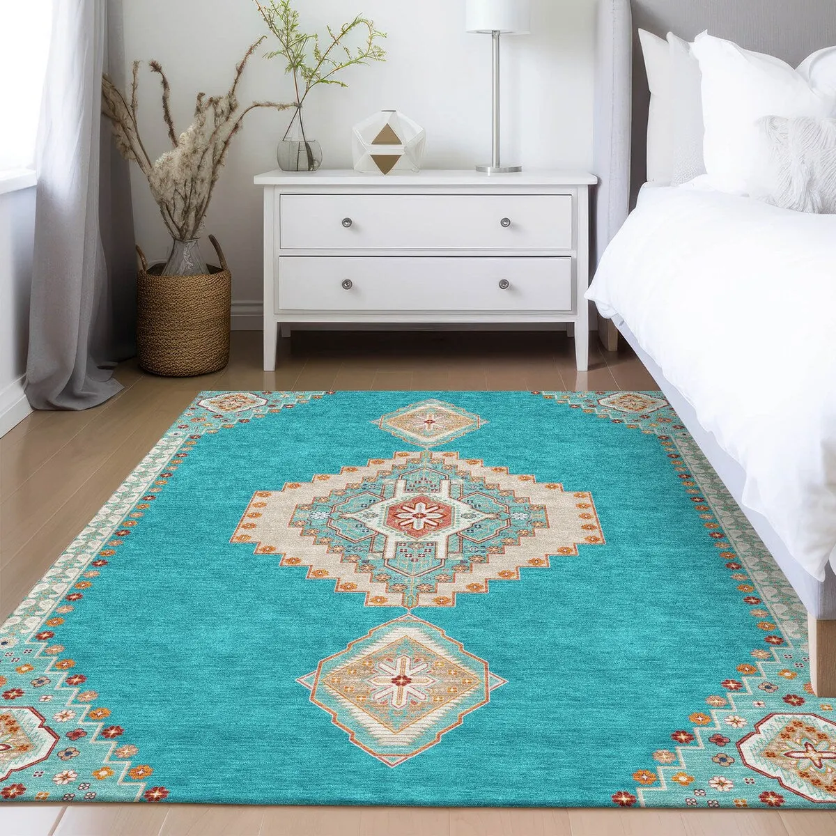 Machine Washable Indoor/ Outdoor Boho Traditional Chantille Rug
