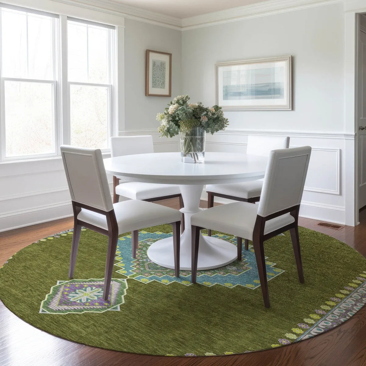 Machine Washable Indoor/ Outdoor Boho Traditional Chantille Rug