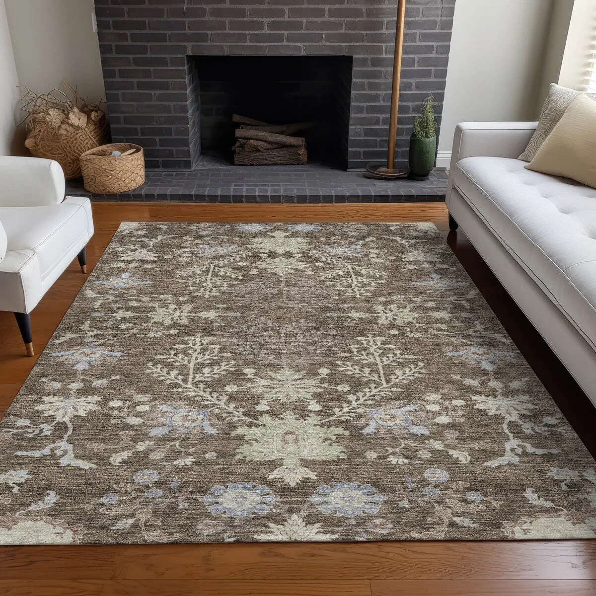 Machine Washable Indoor/ Outdoor Boho Traditional Chantille Rug