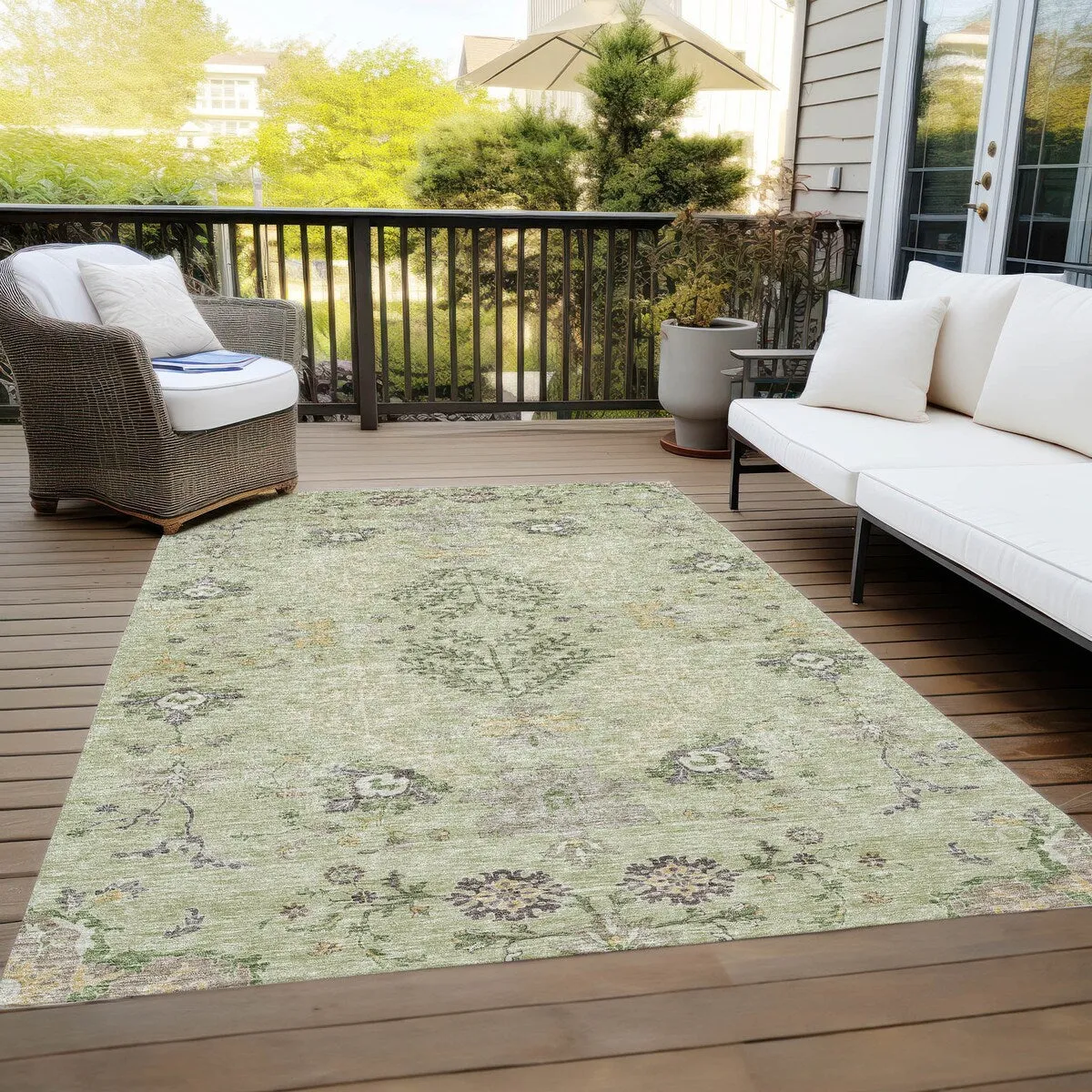 Machine Washable Indoor/ Outdoor Boho Traditional Chantille Rug