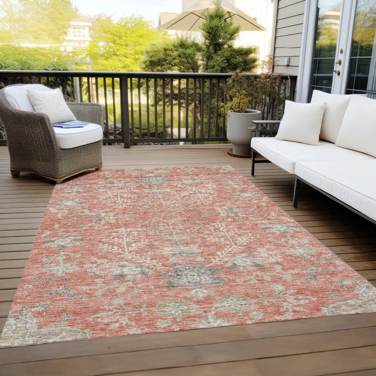 Machine Washable Indoor/ Outdoor Boho Traditional Chantille Rug