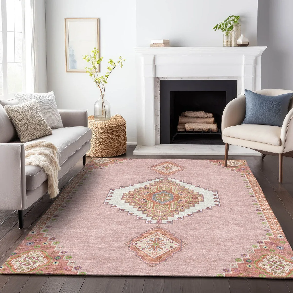 Machine Washable Indoor/ Outdoor Boho Traditional Chantille Rug